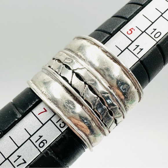 STERLING SILVER 925 Wide Band Boho Style Rustic Patterned Ring, Size 6.25 - Picture 4 of 11